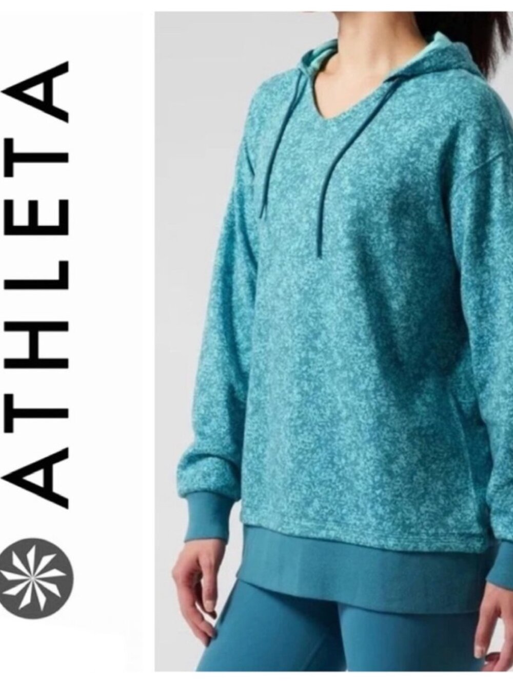 ATHLETA Women’s Hoodie Sundown Alliance Teal Athletic Pullover Oversize Warm 3X